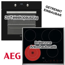 Herdset Backofen Teleskopauszug 2fach + AEG Glaskeramikkochfeld Bräterzone Touch