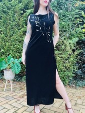 Vintage 1990s Velvet Dress Black Size 14 Whimsigoth Sequin Long Cocktail Dress
