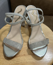 Nina Sanchia Crystal Silver Slingback Heels w Rhinestones. Open Toe block heels.