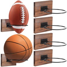 6 Pcs Ball Holder Wall Mount Ball Stand Display Storage with Wooden Base for ...