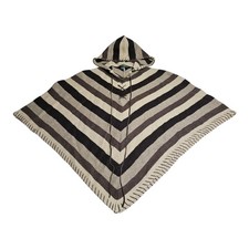 Lauren Ralph Lauren Cape Poncho OS Lambswool Wool Blend Hooded Striped Brown Tan
