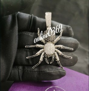 Authentic mens 3D Spider Pendant 2.67ct Black Cubic Zirconia Stud White Gold Plated Silver