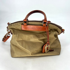 Vtg Dooney  Bourke Nylon Satchel Crossbody Neutral Leather Trim