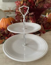 Fiesta DWUPOZIOMOWA okrągła taca do serwowania biała Homer Laughlin RZADKA / VINTAGE / NOWA