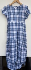 Never A Wallflower Dress Small Blue White Plaid Puff Sleeve Maxi