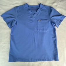 Figs Technical Collection Leon Blue Scrub Top Short Sleeve V Neck Pocket Large