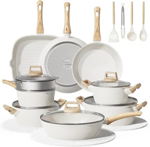 24Pcs Pots et casseroles ensemble non-collant,Cuisine céramique avec Titane-renforced