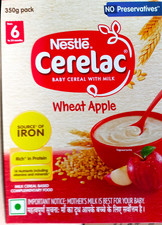 Nestle CERELAC Wheat Apple Baby Cereal No Refined Sugar 6-24 Months 300g f/s