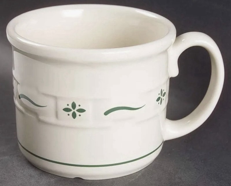 Longaberger Pottery Green Woven Traditions Set Of 2 Mugs/Cups Made In USA 8 oz.