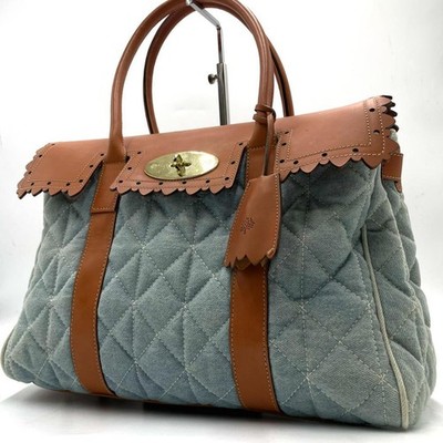 MULBERRY Handtasche Beuteltasche Handtasche Drehverschluss Leder Denim Canvas...