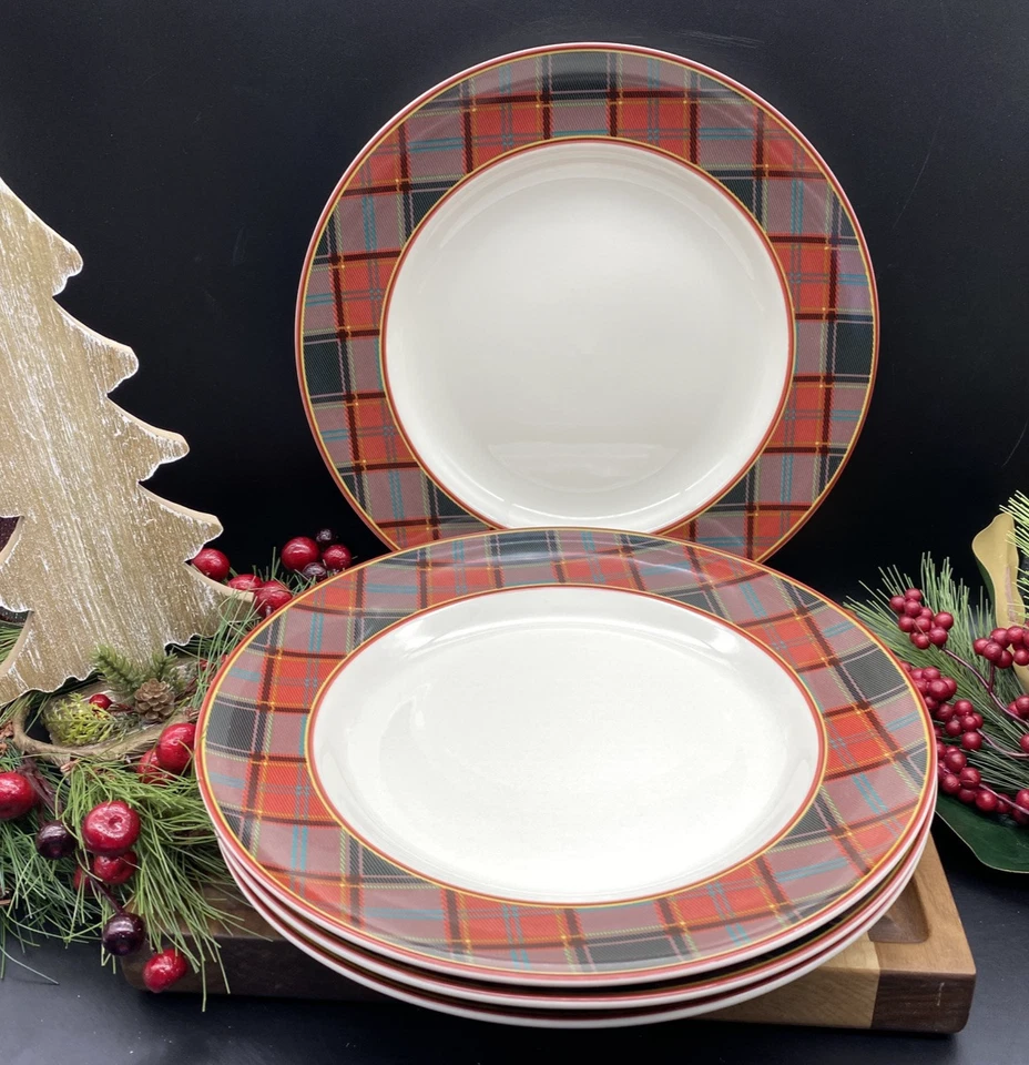 SPODE Рождественская елка тартан узор 10,5» обеденные тарелки красный/черный (комплект из 4) новый - Изображение 2 из 4