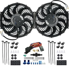 DUAL 12-13 INCH 130W ELECTRIC RADIATOR FAN 6AN HOSE ADAPTER 180F TEMP SENSOR KIT