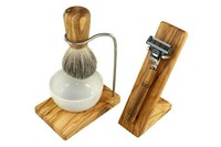 Rasierset 5Tlg. Olivenholz Porzellanschale Ø 8,5 Cm - Hochwertiges Set FüR Rasur