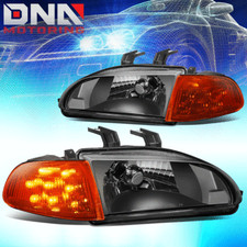For 1992-1995 Honda Civic Pair Led Turn Signal Headlight Corner Lamp Set Black