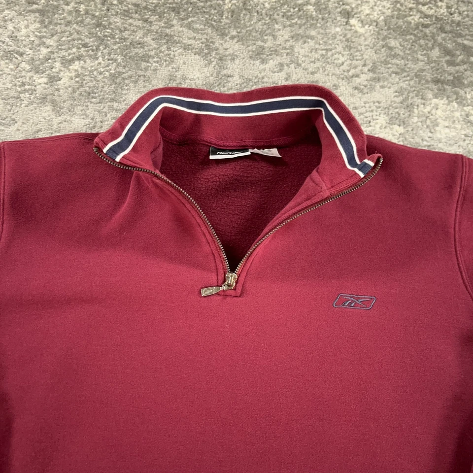 Suéter De Colección Reebok Para Hombres Grande L Rojo 1/4 Cremallera Pullover Cuello Simulado Logo Cosido Y2K Foto 2 de 4