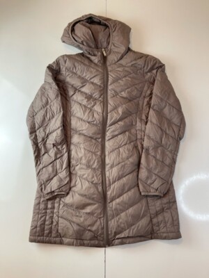London Fog Womens Down Fill Hooded Puffer Jacket Gray Zip Up Pocket Mock Neck S