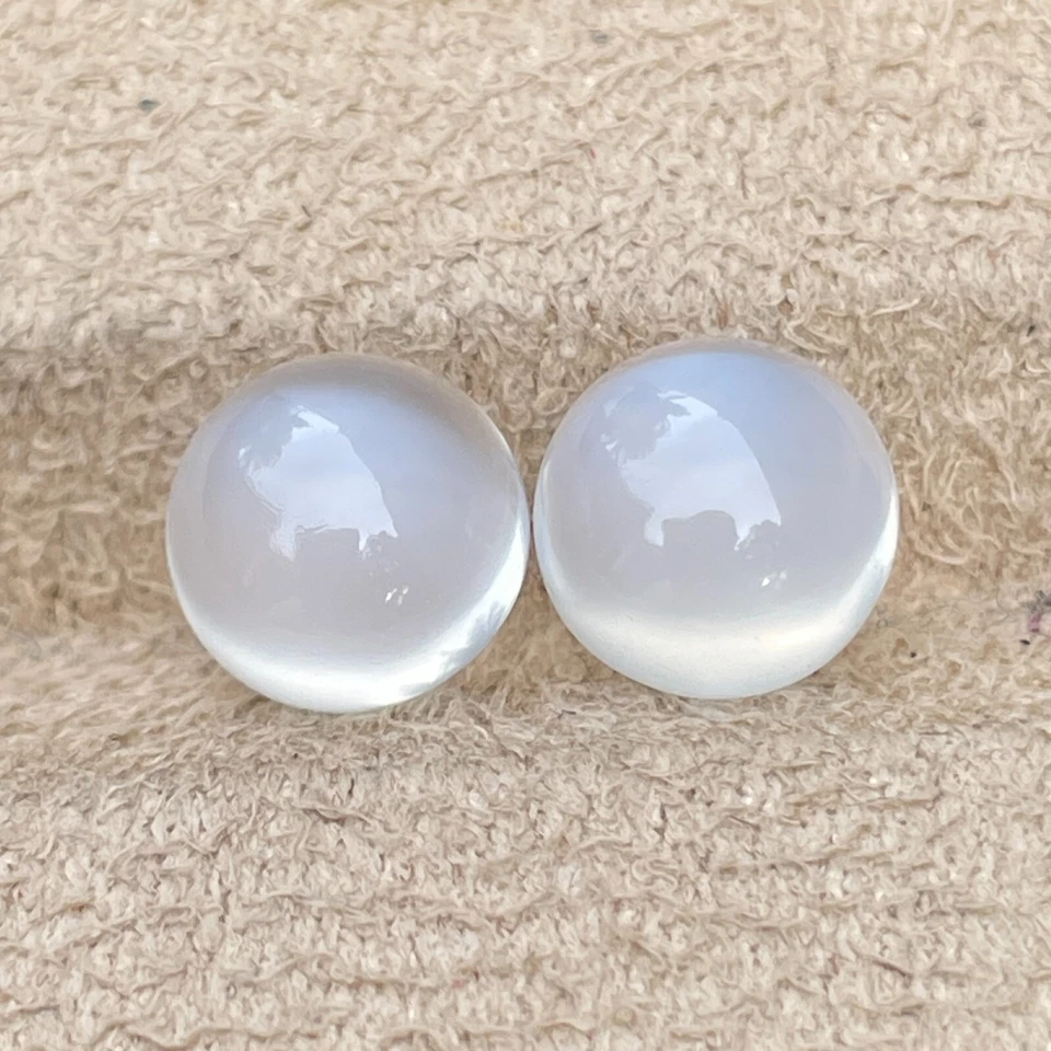 5.75 Cts Natural Moonstone Pair Round Cabochon Gemstone Fashion Jewelry Earrings - Image 3 of 4