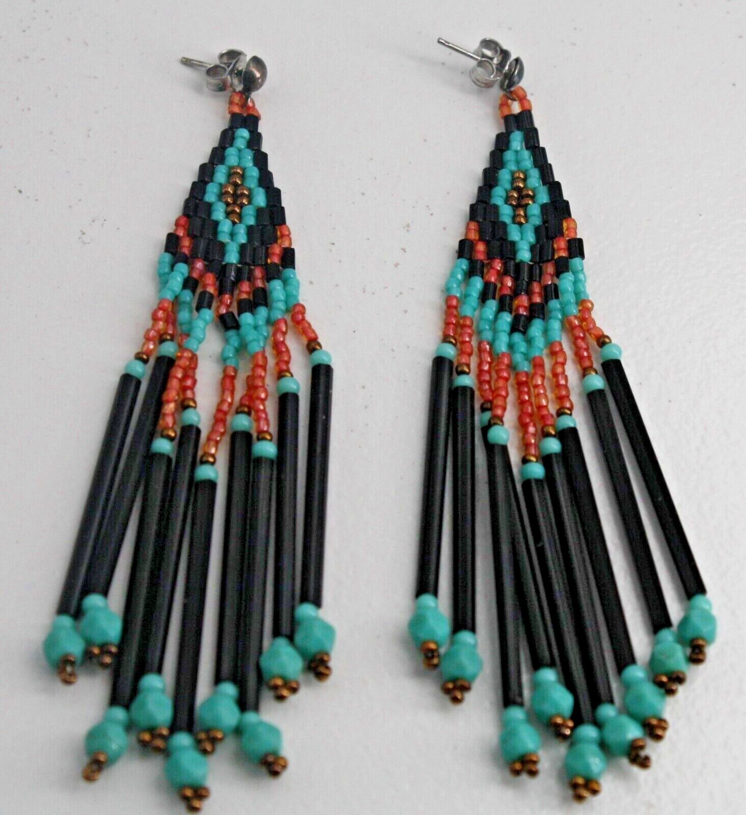 Silvertone Alloy Dangle Geometric Pattern Glass S… - image 1