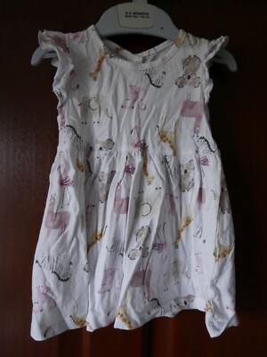 Matalan Baby's Lightweight Jersey Summer Dress, Age 3-6m, White, Animals