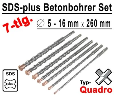 STAVTOOL 7 tlg SDS-plus Betonbohrer Satz Quadro Bohrer Hammerbohrer 5 - 16mm x 260mm Lang