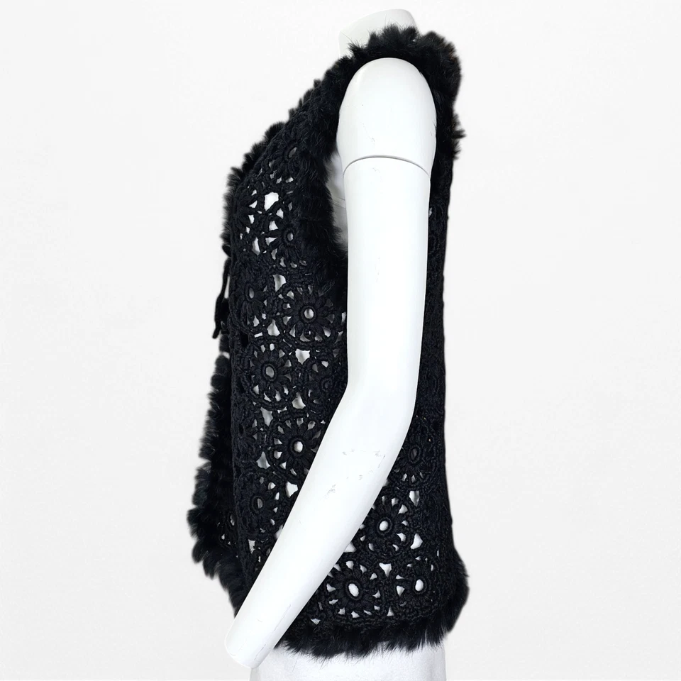 Chaleco de mezcla de lana con ribete de piel Josephine Chaus para mujer Petite L negro con corbata de ganchillo frontal Foto 2 de 4