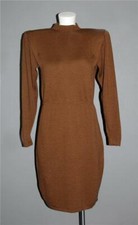 VTG Caramel / Cinnamon Brown Finely Knit L/S Elastic Waist Sweater Dress Wm's 4