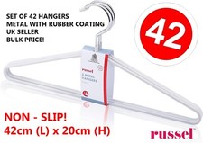 Russel Set of 42 White Non-Slip Hangers, Strong & Sturdy Skirt, Shirt & Trousers