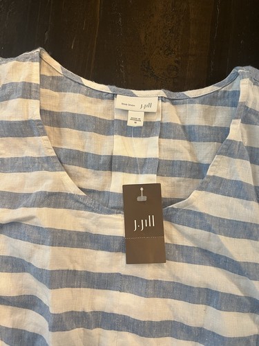 J JILL LOVE LINEN BLUE WHITE STRIPE MAXI B SLEEVELESS DRESS WOMENS M - Picture 9 of 12