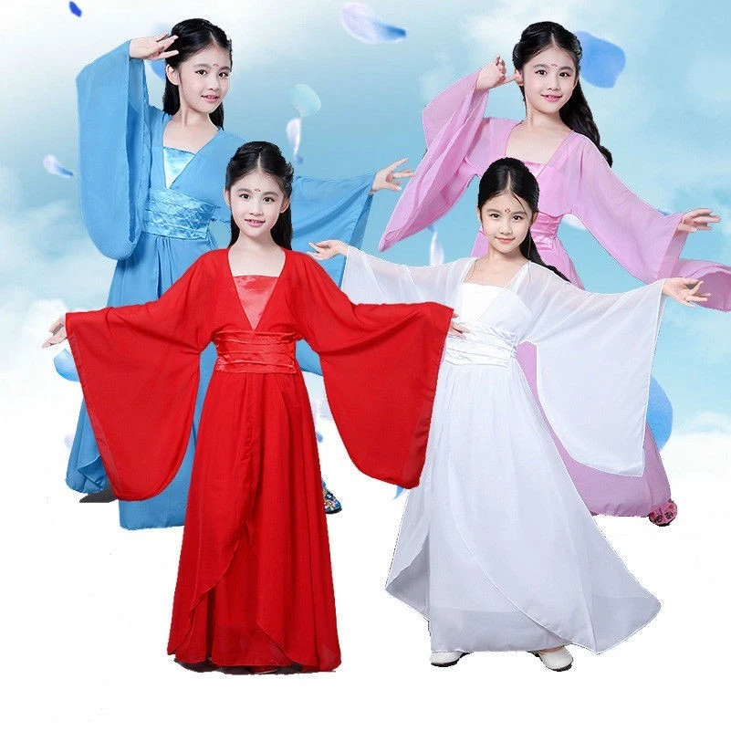Niñas Vestido Hanfu Antiguo Chino Cítara Ropa Hada Rendimiento Baile Conjunto Foto 2 de 4