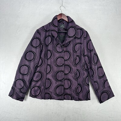 Vintage UBU Jacket Womens M Purple Iridescent Velvet Circle Print Art To Wear