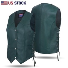 Hunter Green Women motorcycle Leather Vest Biker Club Conceale Carry 14501Green