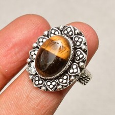 Tiger's Eye Gemstone 925 Sterling Silver Handmade Silver Jewelry Ring 7