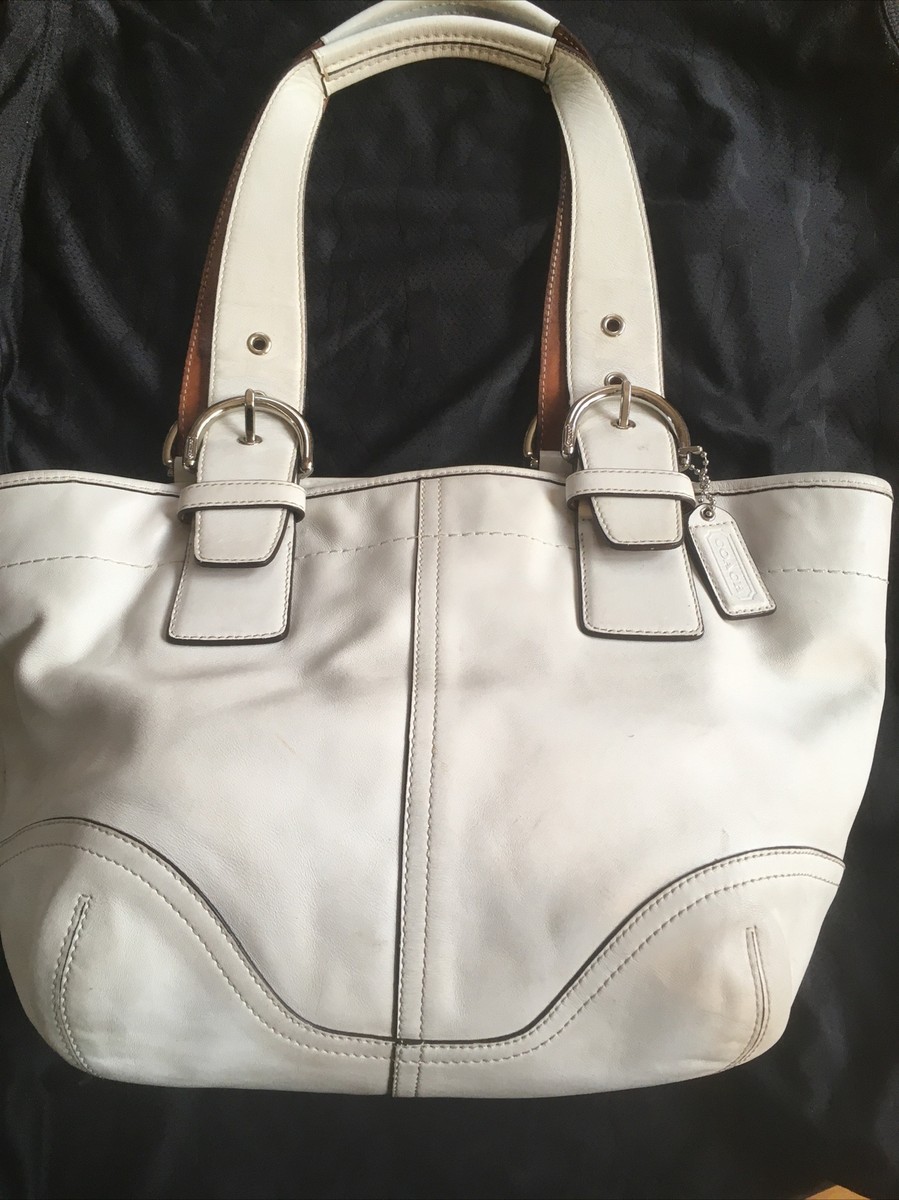 Vintage Coach K056-9544 Ivory Leather Satchel wide strap Tan Vintage Coach K056-9544 Ivory Leather Satchel wide strap Tan