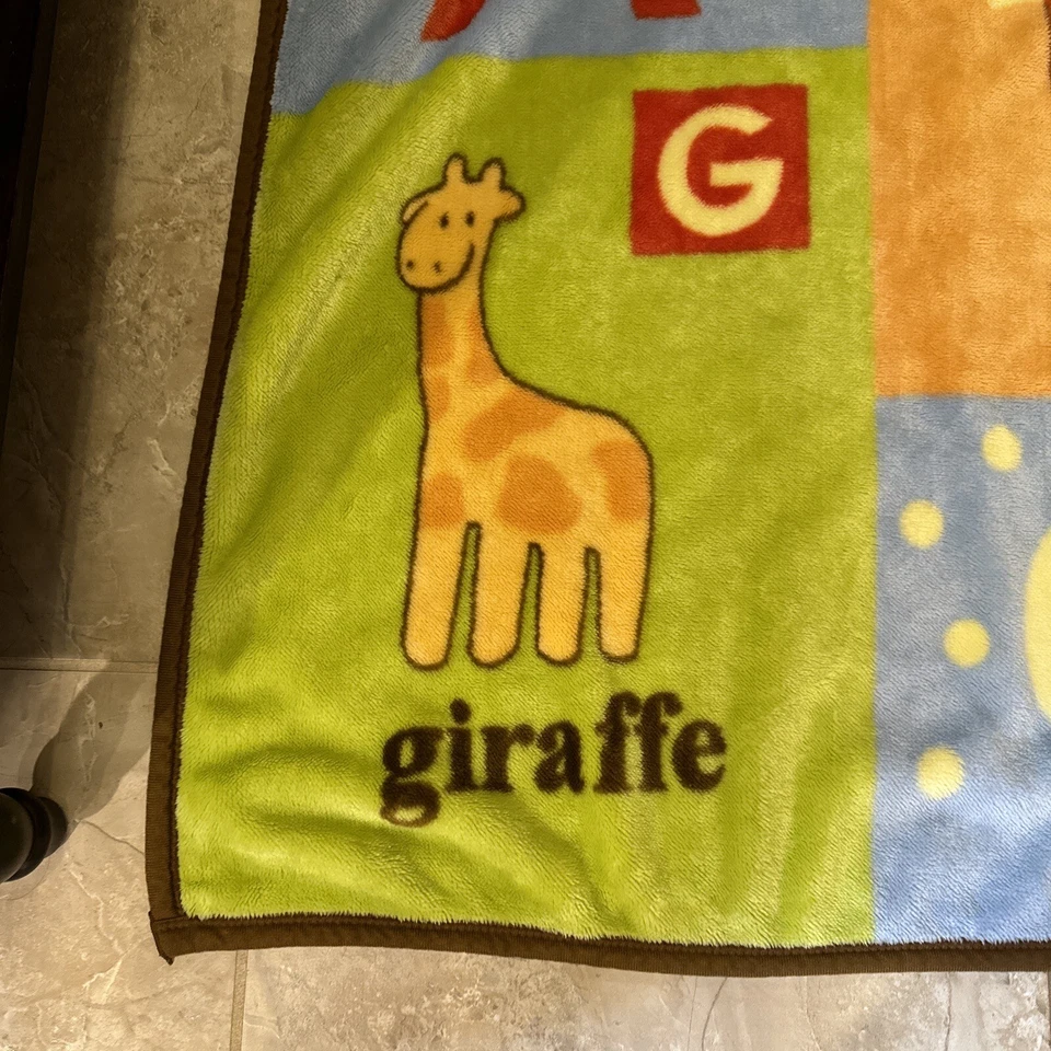 Cocalo Baby Blanket Bird Giraffe Fleece Blue Orange Green Brown Trim - Image 3 of 4