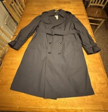 Military Trench Coat Men Size 42L Lg Navy Blue Double Breasted Lined Air Force