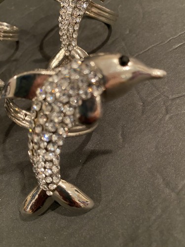Nicole Miller Strass Delfino Focena Pesce Tovagliolo Anelli Set di 4 Metallo - Foto 7 di 8
