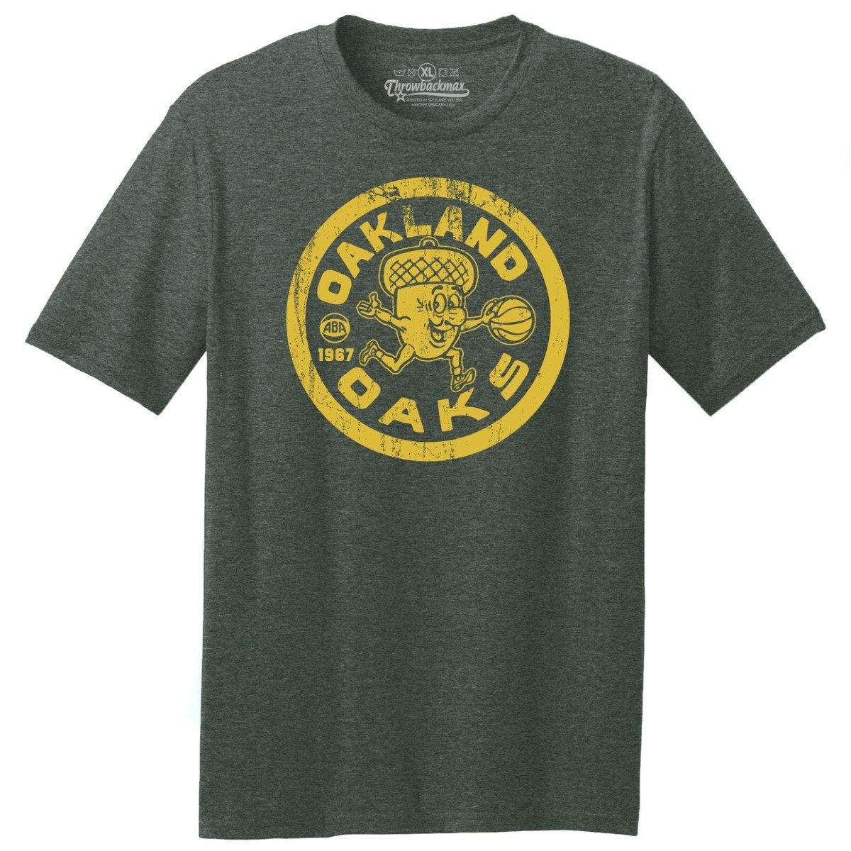 Oakland Oaks 1967 ABA Logo Basketball TRI-BLEND Tee Shirt Green Heather
