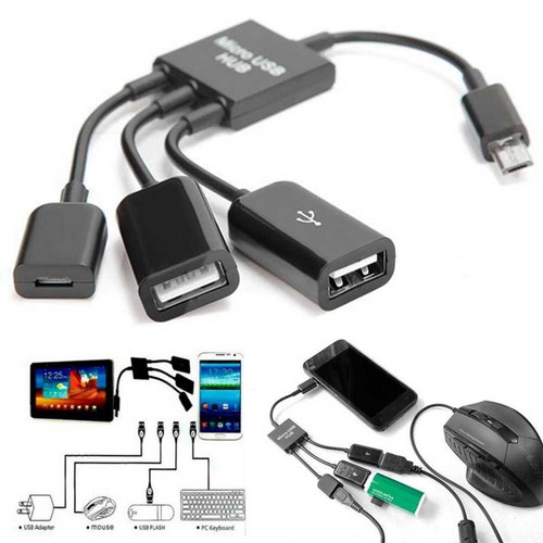Cavo OTG Adattatore Micro USB Maschio a 2 USB Femmina 1 MicroUSB Tablet Android - Zdjęcie 5 z 9