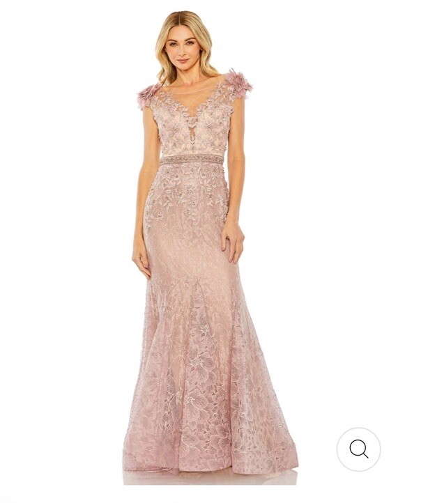 ★Mac Duggal★ ビーズ花柄装飾 半袖 Aライン マキシ ドレス Mac Duggal 79368 Evening Dress Wedding Mother Of Bride Size
