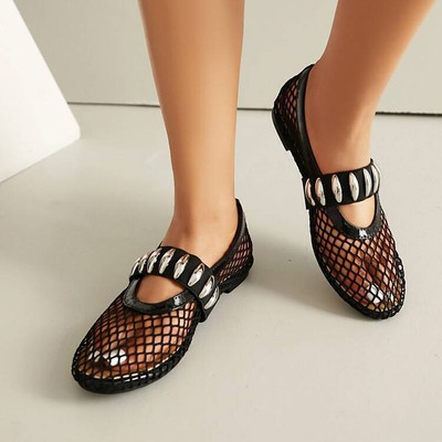 Mary Jane Women's Casual Flats Pump Hollow Out Mesh Shoes Summer Loafers Sandals