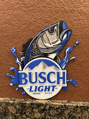 Busch Light Fish Beer Sign Mancave Wall Decor Rare Coor Beer Sign 8.5 X 9in