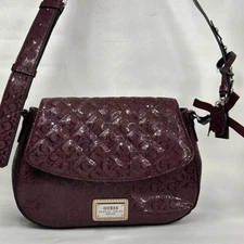 Guess Flowering Bordeaux Logo Cross Body Messenger Bag Handbag Purse Maroon
