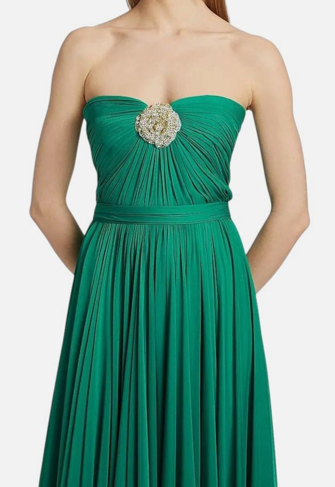 REEM ACRA Women’s Green Strapless Silk Chiffon A-Line Gown Size 0 image 2
