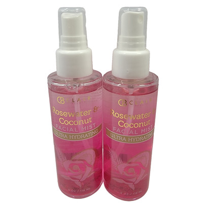 2 Pack Clair Beauty Rosewater & Coconut Facial Mist Ultra Hydrating 5oz.