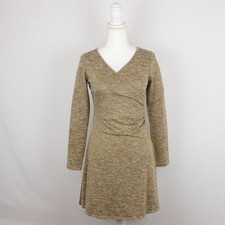 Prana Nadia Women's Small Tan Space Dye V-Neck Faux Wrap Long Sleeve Dress