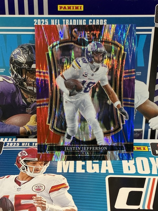 2025 Select Football Justin Jefferson Red & Blue Shock Prizm
