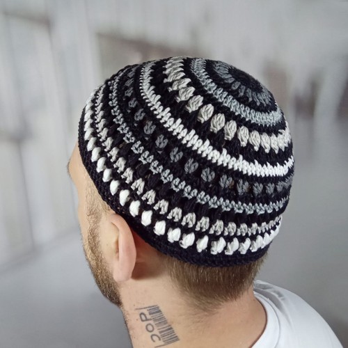 Crochet weav kippah for big head Custom knit kippot yarmulke Jewish aesthetics - Picture 5 of 8