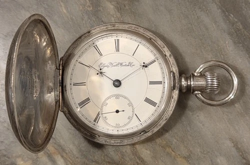 Old Antique Vintage ELGIN BW RAYMOND 15J RAILROAD Coin Silver Pocket Watch Works