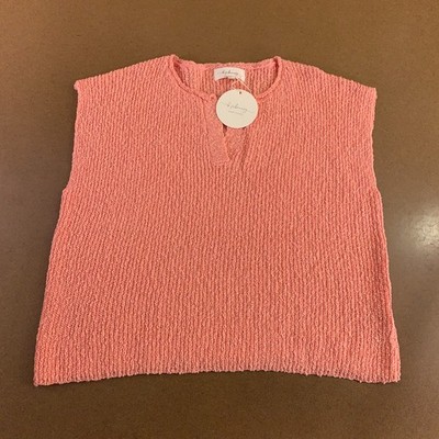 In February Womens Large Sweet Pea Pink Cropped Tight-Knit Sweater Vest NWT