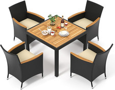 5-Piece Rattan Patio Dining Set with Cushions Umbrella Hole for 4